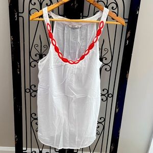 Beaded detailed neckline white racerback cotton sleeveless top